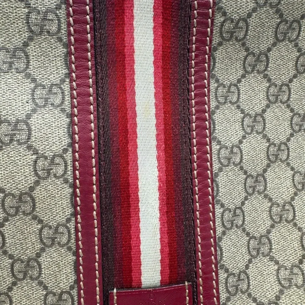 Auth Gucci Brown Supreme PVC Red Leather Trim Messenger Bag Monogram Sherry Line - Picture 15 of 16